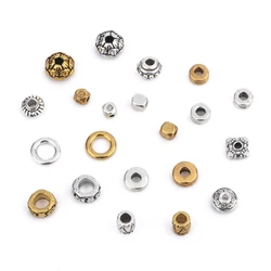 Tibetan Metal Alloy Spacer Beads Antique Silver Color Round Drum Shape Loose Beads for Bracelets Crafts Jewelry Making DIY