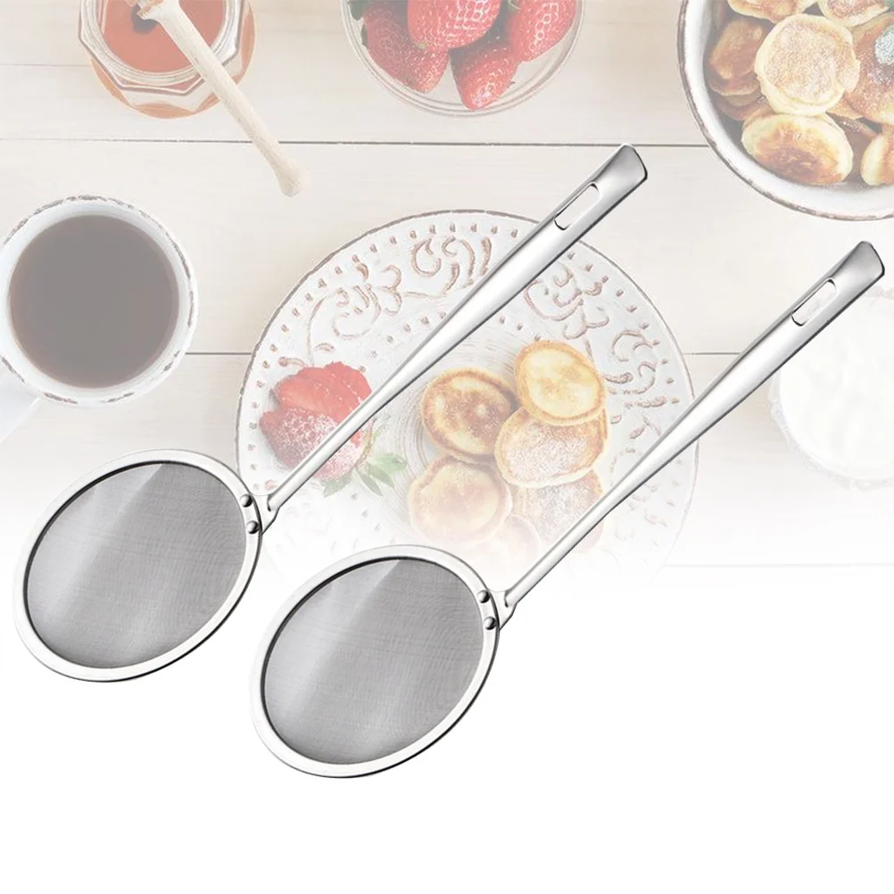 

2Pcs 304 Stainless Steel Oil Strainer No Deformation Long Handle Easy Cleaning Storage Stainless Steel Oil Strainer