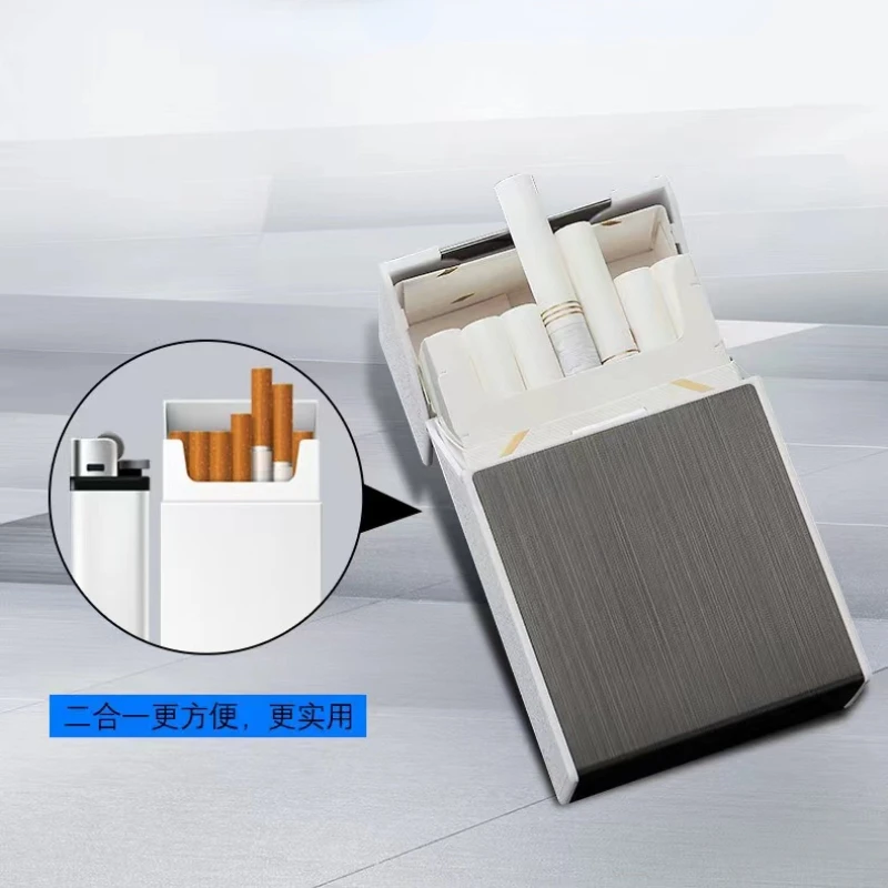 USB Double Arc Plasma Lighter, Automatic Cigarette Case, Moisture-Proof Metal Gadgets, Gift for Men, 20 Cigarette Case