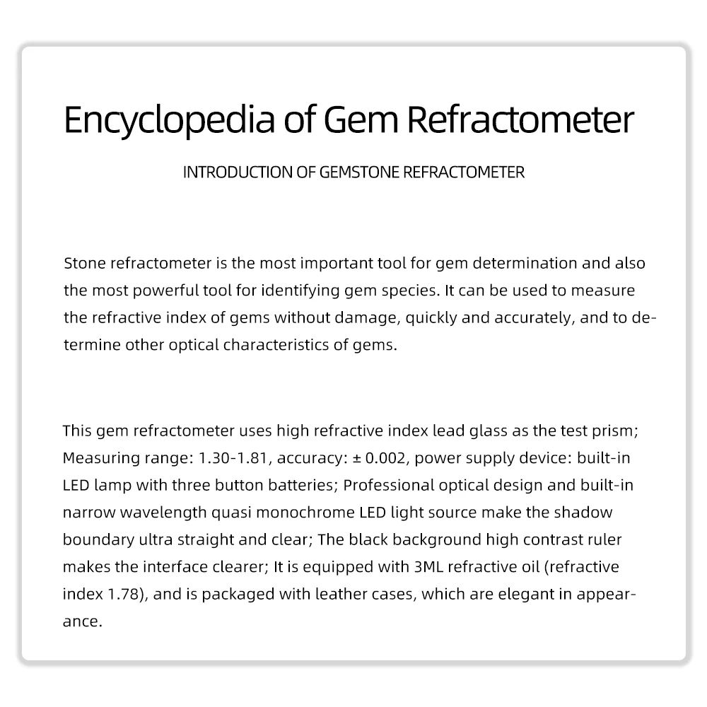 Gem Refractometer Gem Instrument Jewelry Tool Professional Gemstone ldentification Built-in LED Light Emerald Testing Tool