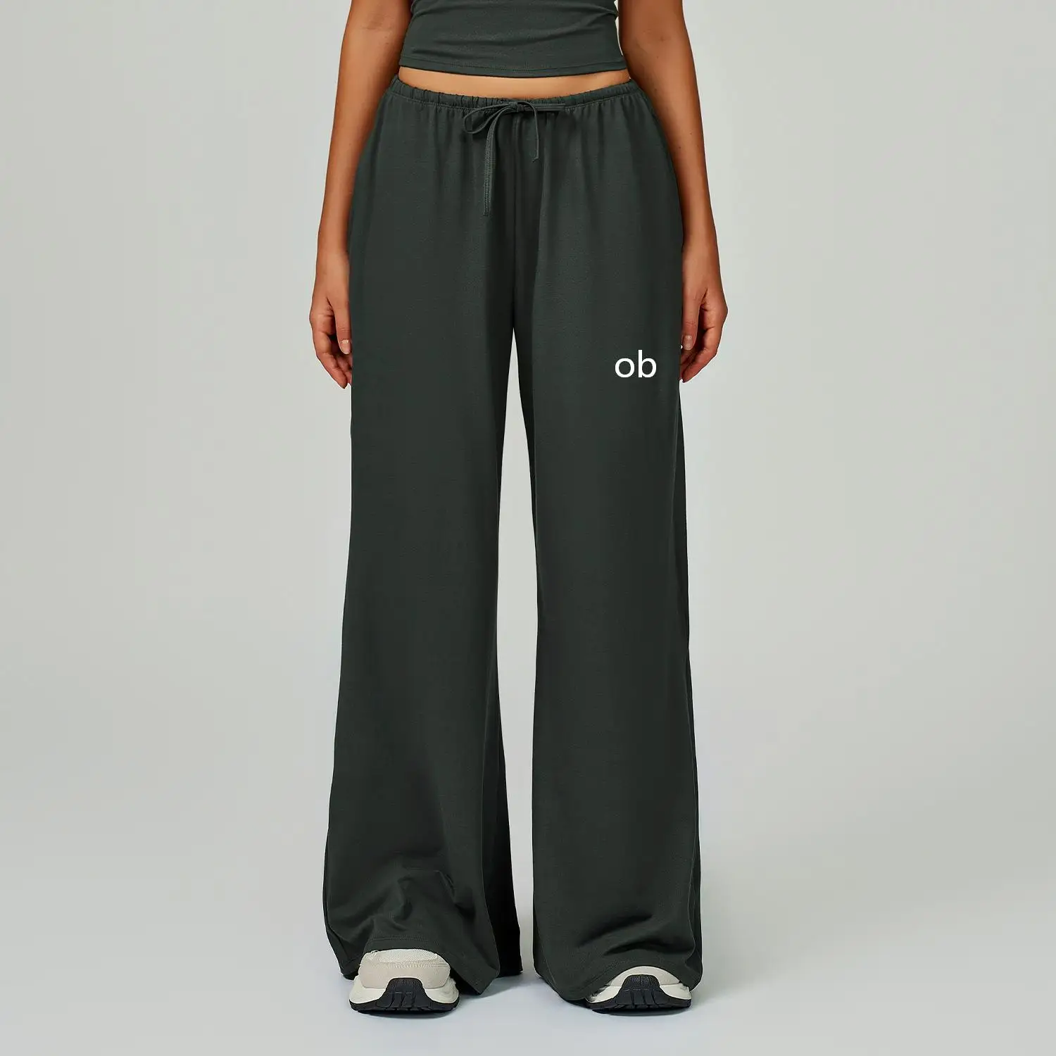 New trendy brushed pants with a hanging feel, wide legs, loose casual pants, women's sports and fitness elastic drawstring pants