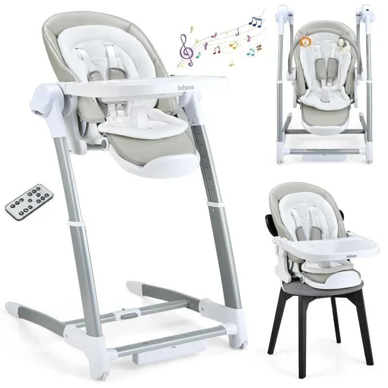 3 in 1 high chair, electric swing, infant dining booster seat with remote control one-hand removable tray double Cushi