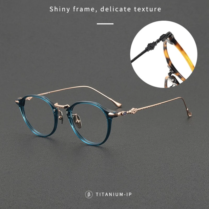 STYLENS Acetate Sheet Pure Titanium Prescription Eyewear Retro Designed Carved Male Female Anti Blue Progressive Eyewear 81070 - Image 2