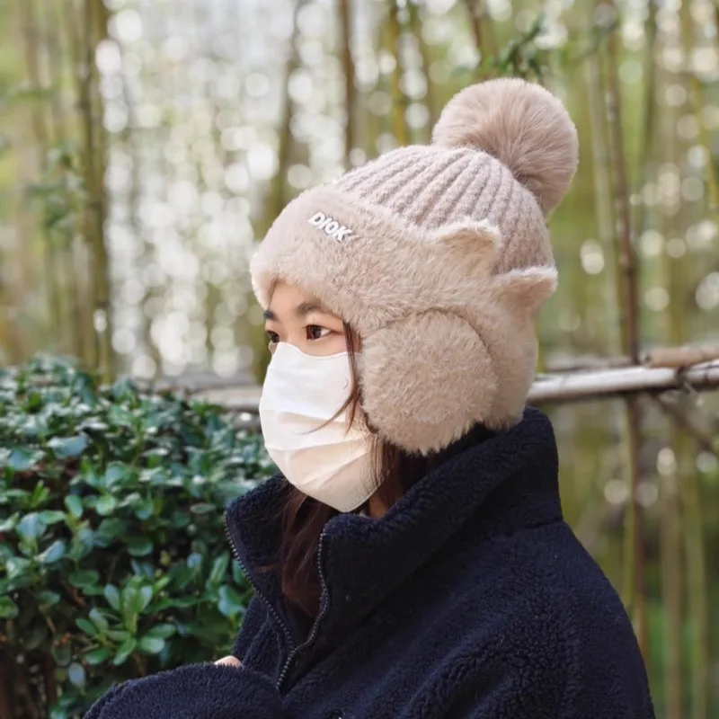 Thermo-Gehörschutz-Mütze für den Winter, warme Strickmütze, mit Plüsch gefütterte Mütze für Damen und Herren, Outdoor, Radfahren, Skifahren, winddichte Wintermützen