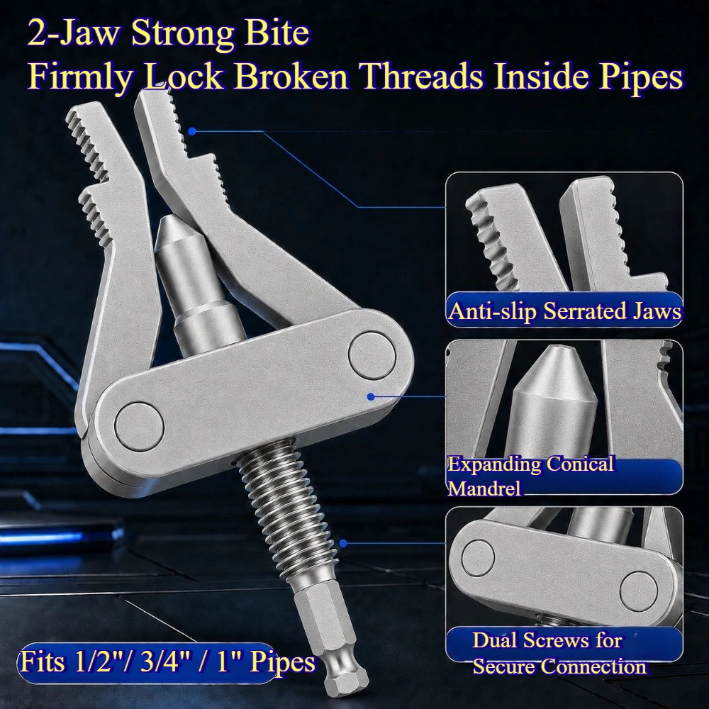 2 Jaw Broken Pipe Screw Extractor, 1/2