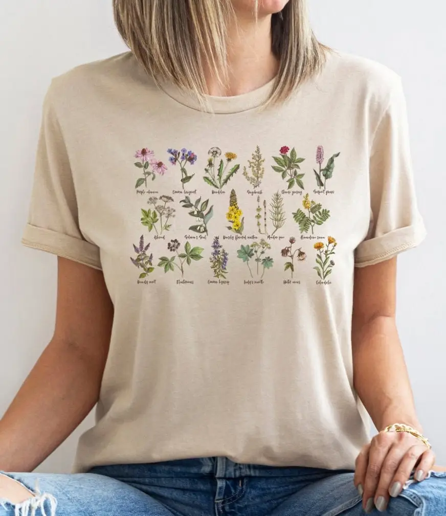 Wildflowers T Shirt Botanical Floral PlanT Lovers Gardening Cottagecore Herbal Flowers