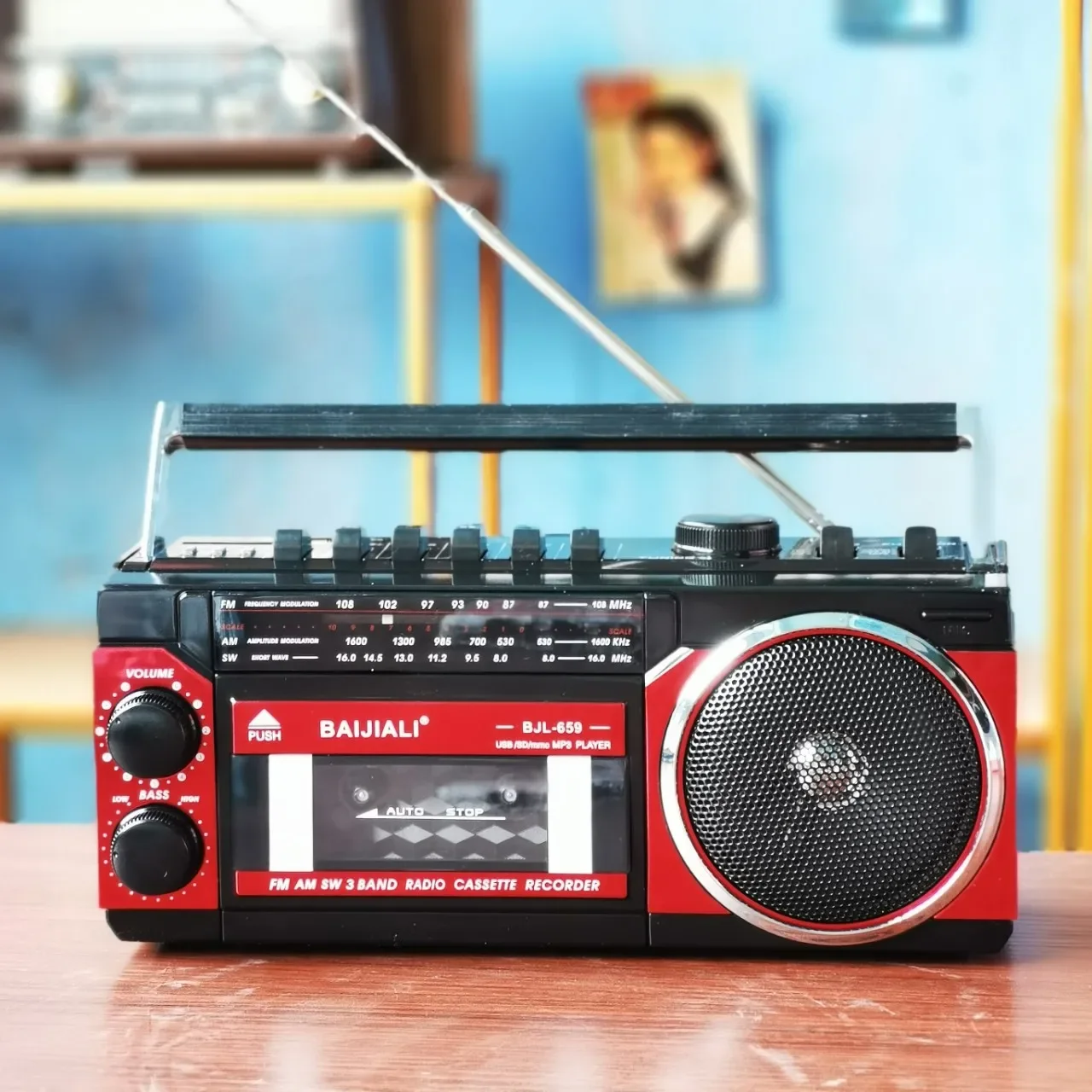 Imagem -04 - Portátil Vintage Retro Usb Multiband Radio Stereo Bluetooth Boombox Mp3 Audio Cassette Gravador de Fita am fm sw Recorder Rádio sem Fio