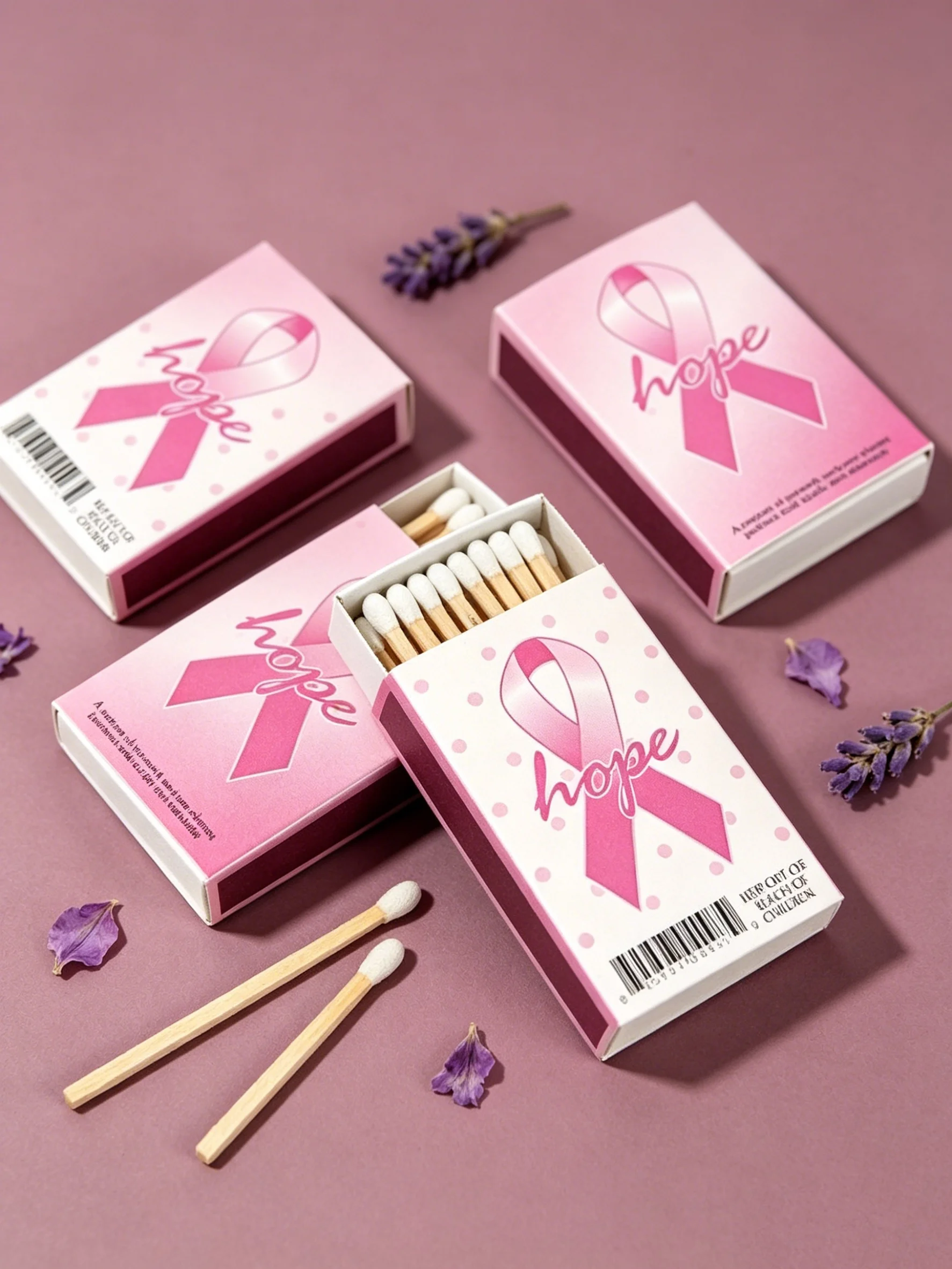 Boîtes d'allumettes rose pour la sensibilisation au cancer du sein, lots en gros pour la marche caritative, allumettes à thème espoir pour événements