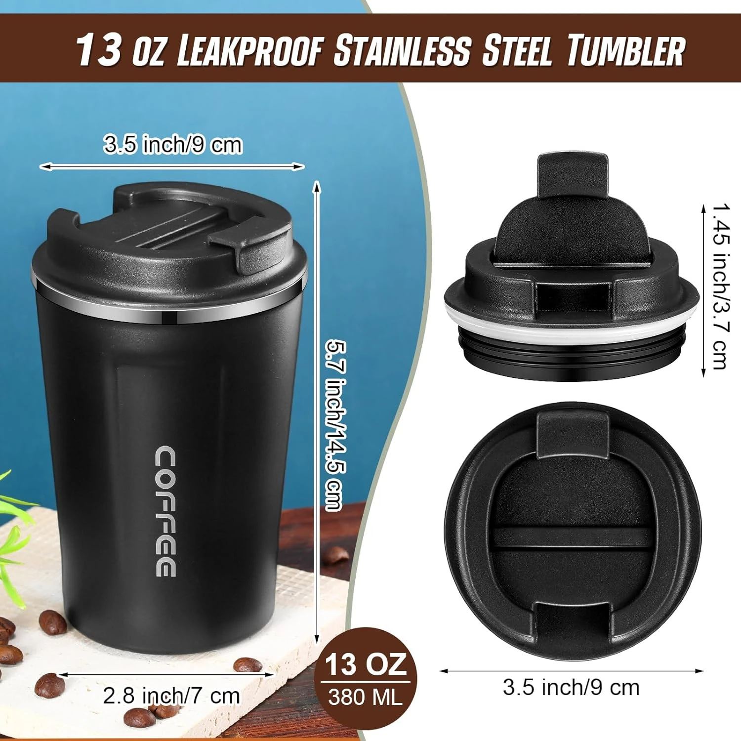 Enjoy Your Drinks on the Go with this Set of 4 Contemporary Stylish Insulated Stainless Steel Coffee Travel Mugs. Featuring Leak