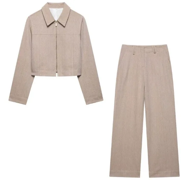 Women's Style Herrings Twill Short Jacket Straight Pants Cool Sensation Three-acetate Fiber Winter Season Unbranded  Shirt