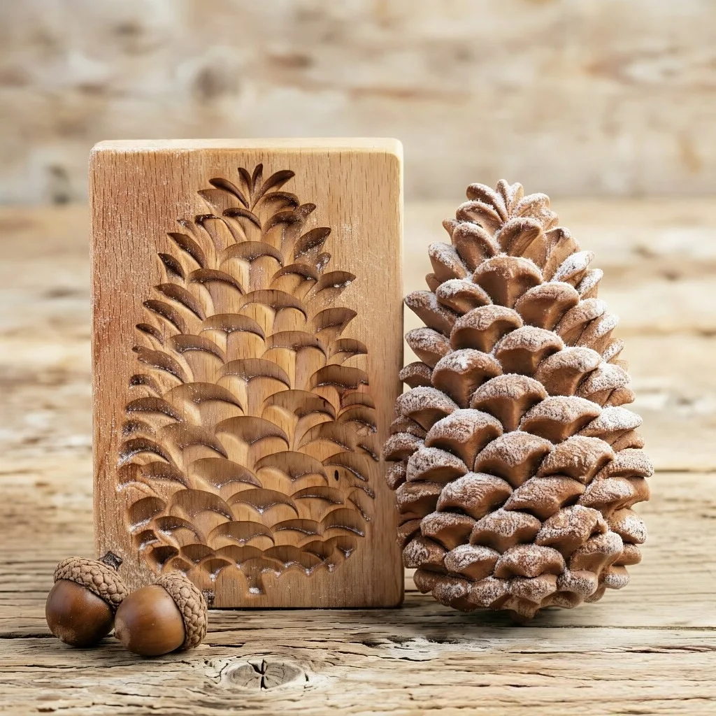 Wooden Cookie Molds for Christmas, DIY 3D Engraved Embossed Biscuit Cutter Moulds, Xmas Tree Snowflake Santa Claus Gingerbread