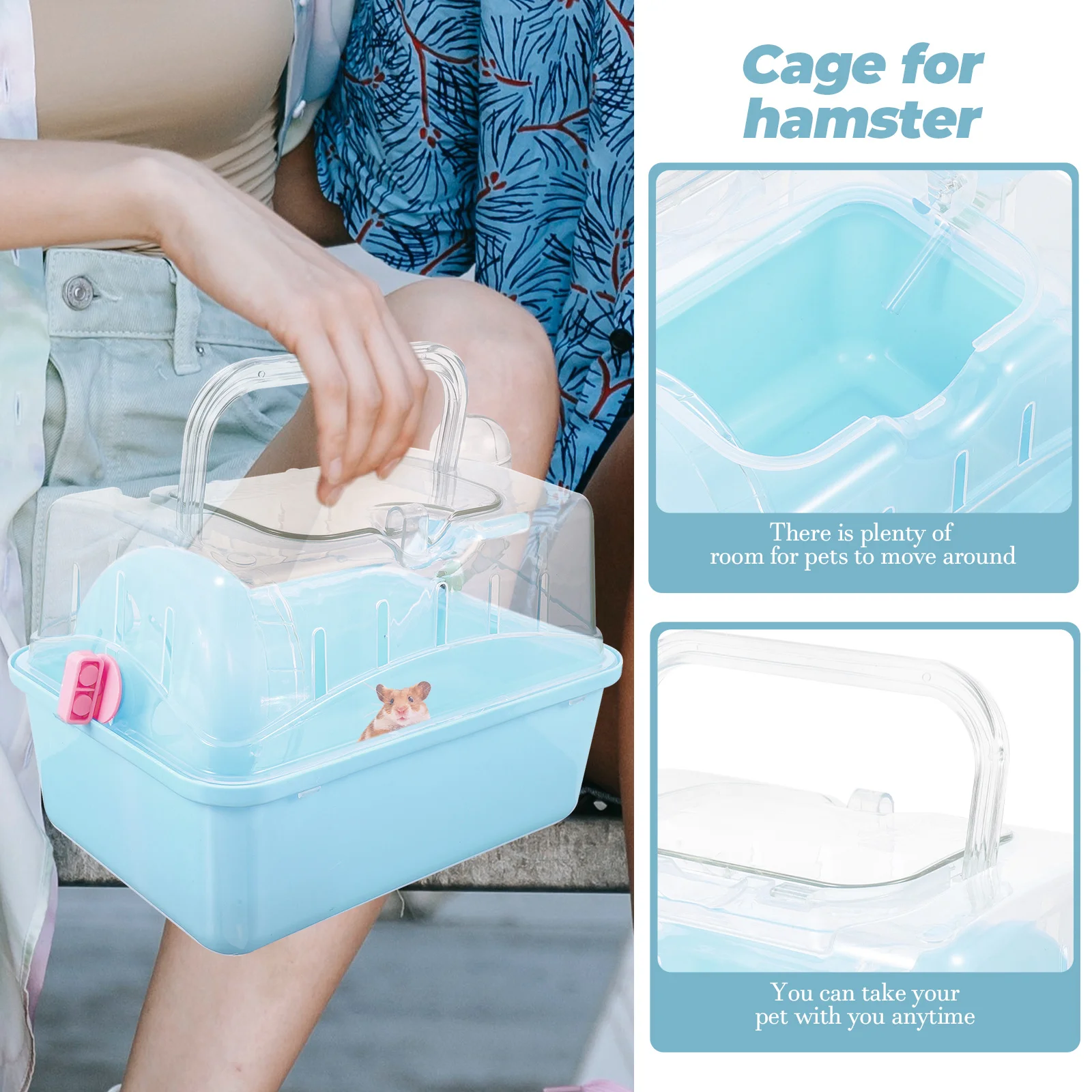 Enclosure Rabbit Litter Hamster Cage Case Pet Sky-blue Plastic Hamsters Cages Duffle Bag for Travel