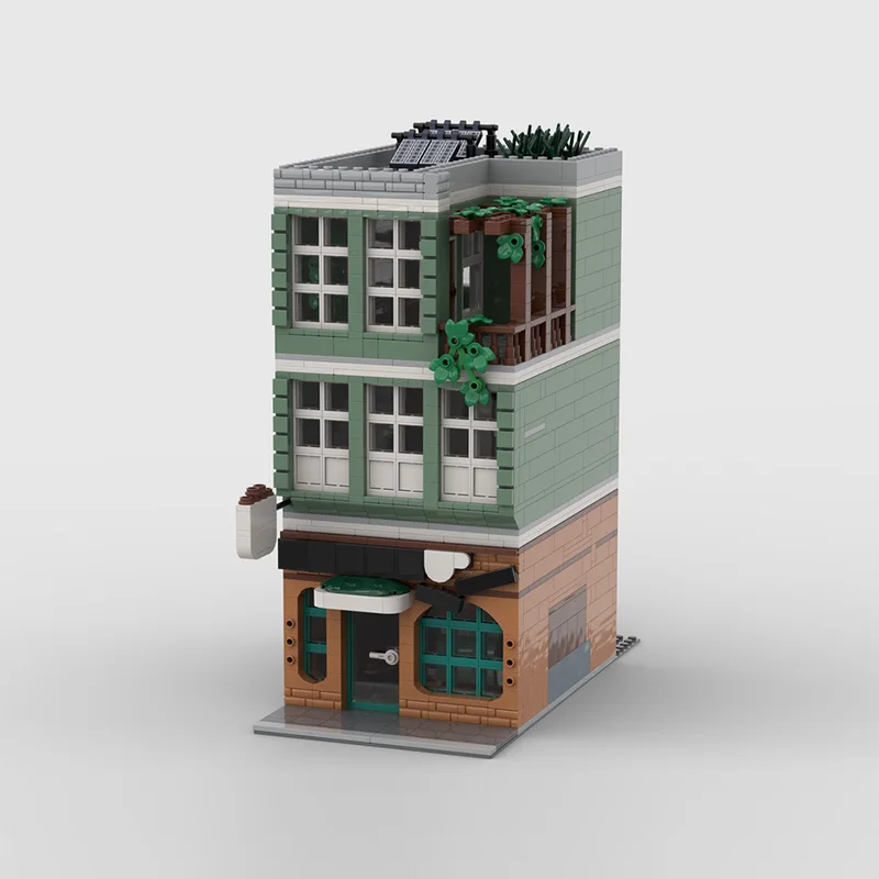 都市の街並みモデル MOC 組み立てブロック コーヒーショップとアパート モジュール式テクノロジー 子供向けホリデーギフト 組み立ておもちゃセット