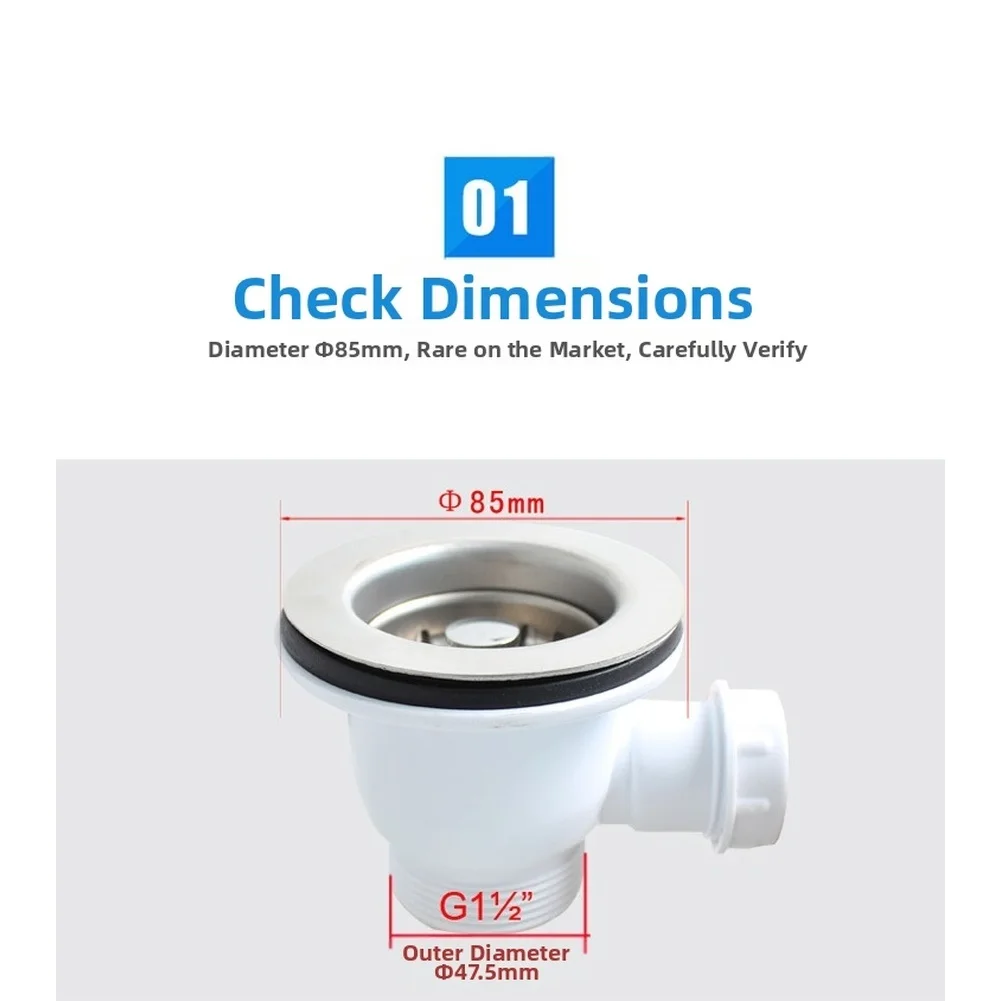 85mm Stainless Steel Kitchen Sink Drain Strainer With Overflow Basin Waste Sink Drain Pipe Set For Kitchen Bathroom Accessories