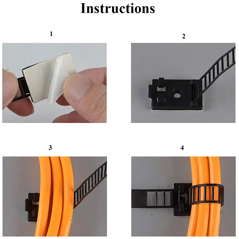 AMPCOM Adjustable Self-Adhesive Nylon Cable Tie mounts Cable Straps with Optional Screw Cord Clamps for wire management