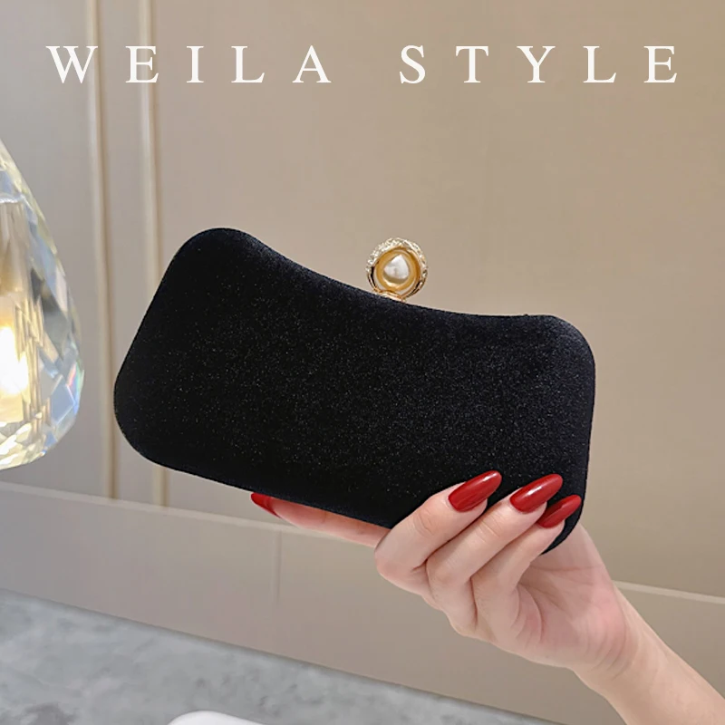 

Velvet Pearl Decor Clutch Bag, Metal Chain Buckle Evening Bag, Banquet Party Cocktail Purse
