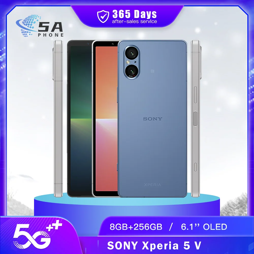 Original Sony Xperia 5 V 5V XQ-DE72 5G Mobile Phone Dual SIM 8GB+256GB NFC 6.1'' OLED 120Hz Screen Octa-Core Android SmartPhone