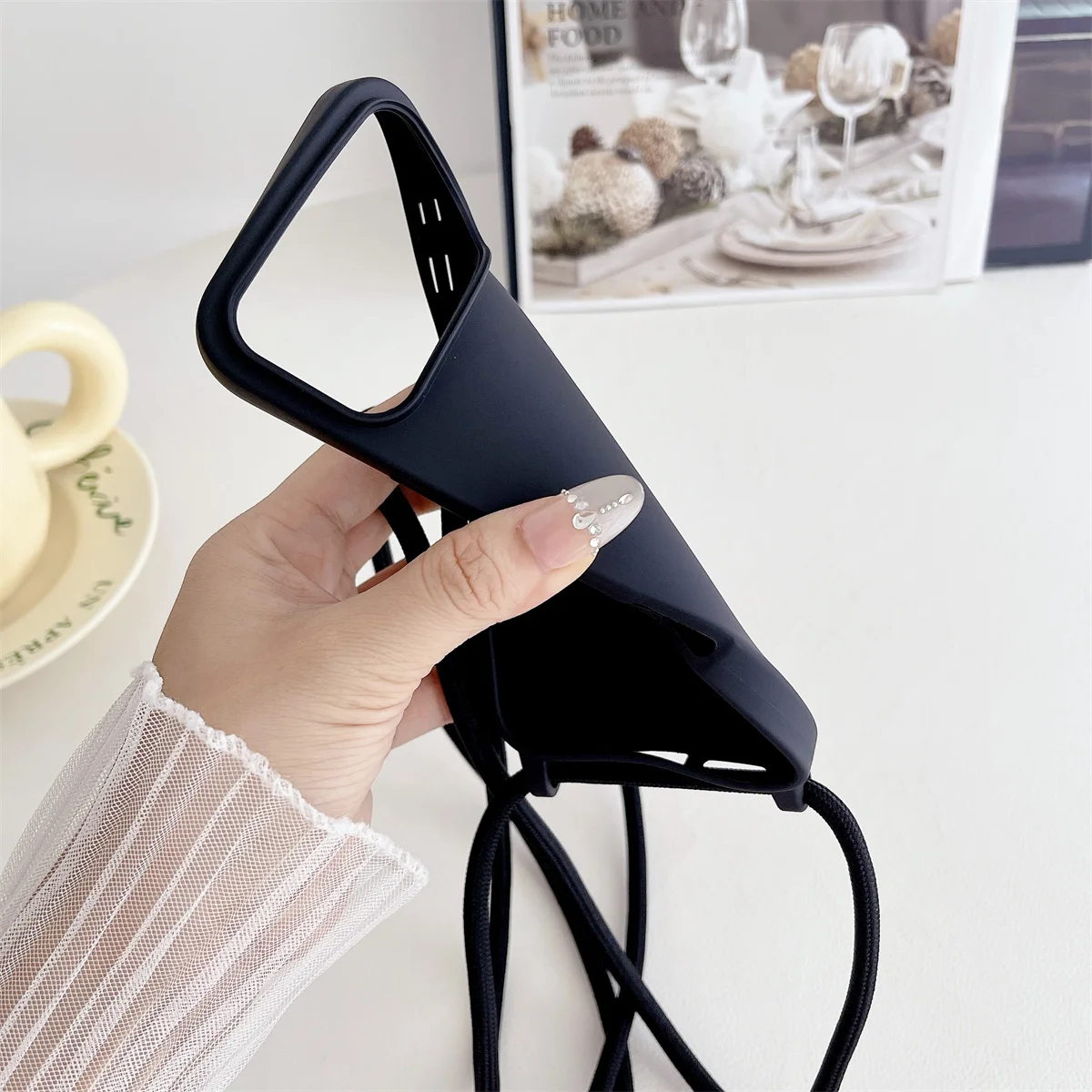 Crossbody Lanyard Liquid Silicone Soft Phone Case for IPhone 17 Air 16 15 14 Plus 13 12 11 Pro Max Matte Shockproof Candy Cover