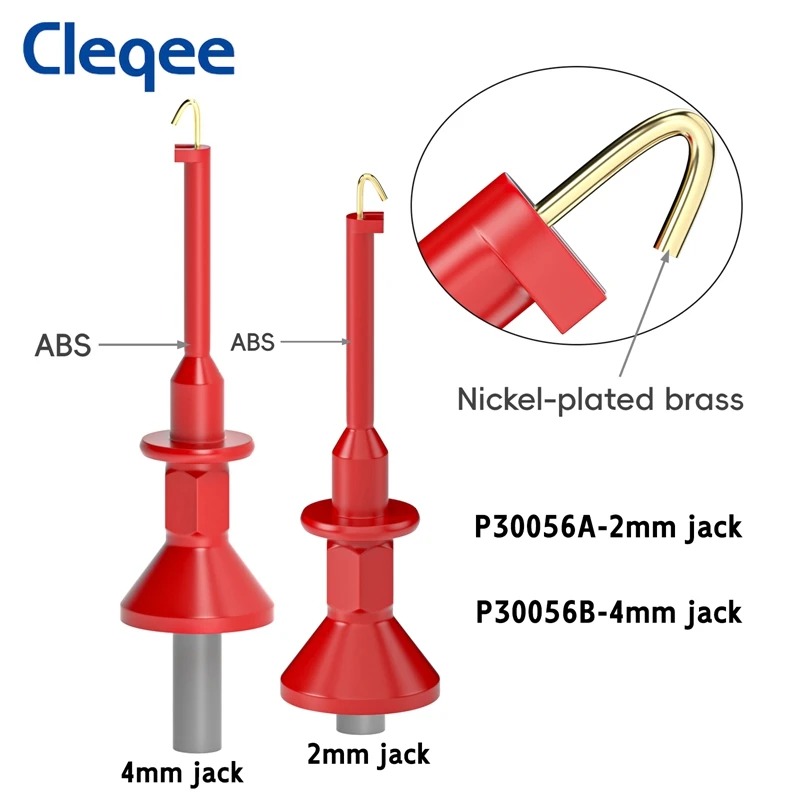 Cleqee P30056 SMD IC Test Hook Clips with 2mm/4mm Female Jack 2PCS for Multimeter Banana Plug Test Probe Electrical Testing