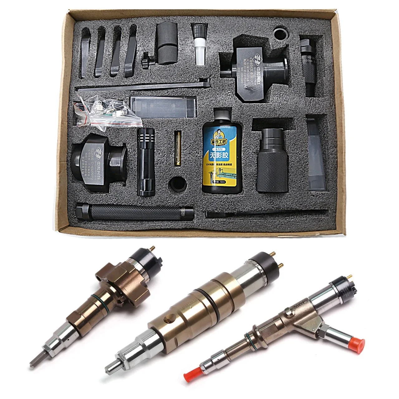 

16pcs for Diesel Common Rail Injector XPI 4307475 4327072 2872544 Oil Return Clamp Adaptor AHE Stroke Repair Tool Set