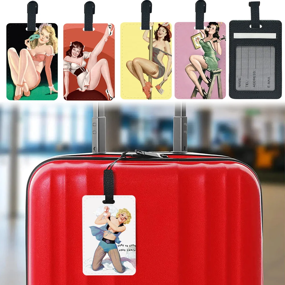 

Women Pu Luggage Tag Personalized Luggage Boarding Pass Fashion Baggage Boarding Tag ID Name Address Vintage Beauty Pattern