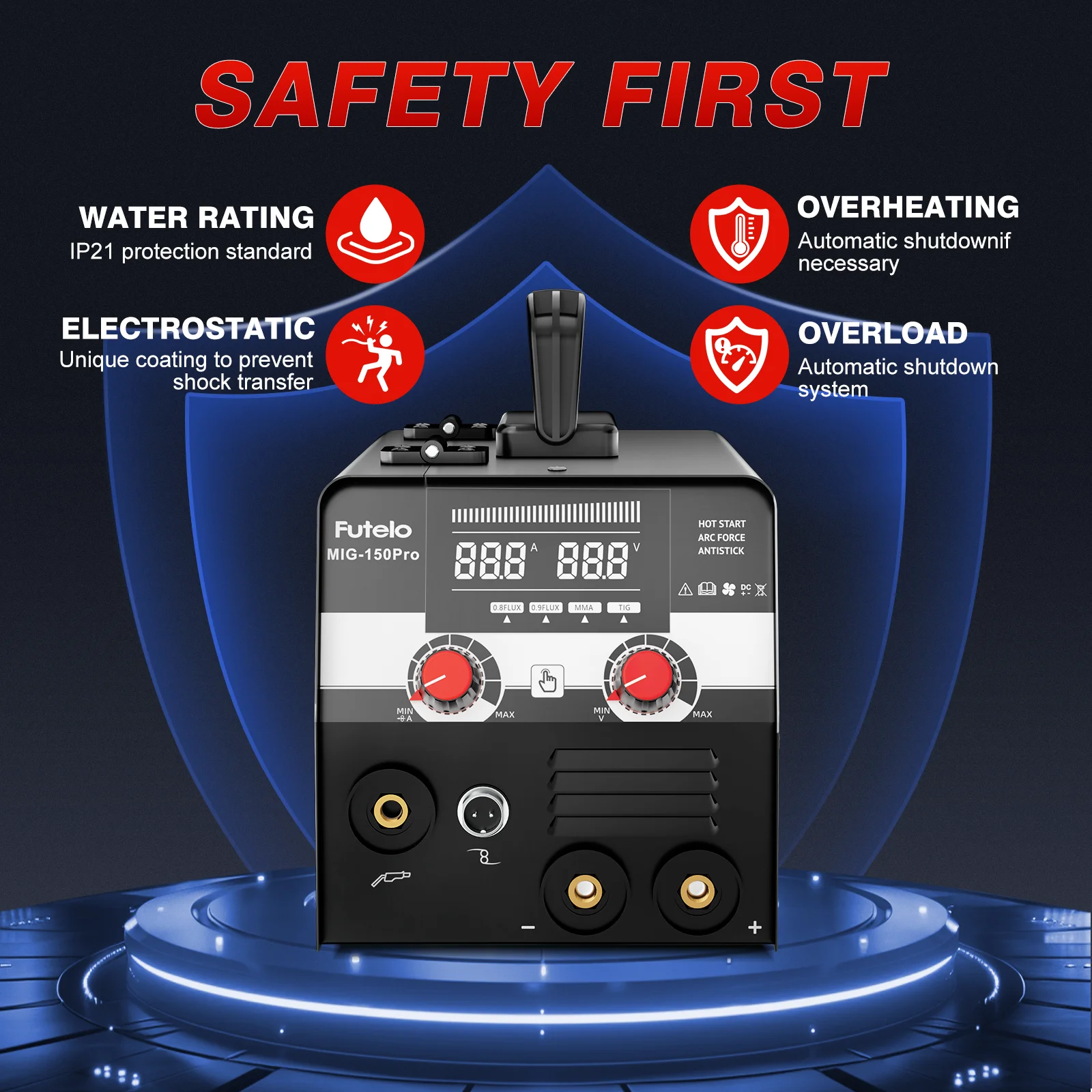 150A MIG Welder, 3 in 1 Flux Core/Lift TIG/Stick Welding Machine 110V, Portable IGBT Inverter Gasless Welder with Synergy & Large LED Display for Metal Repair