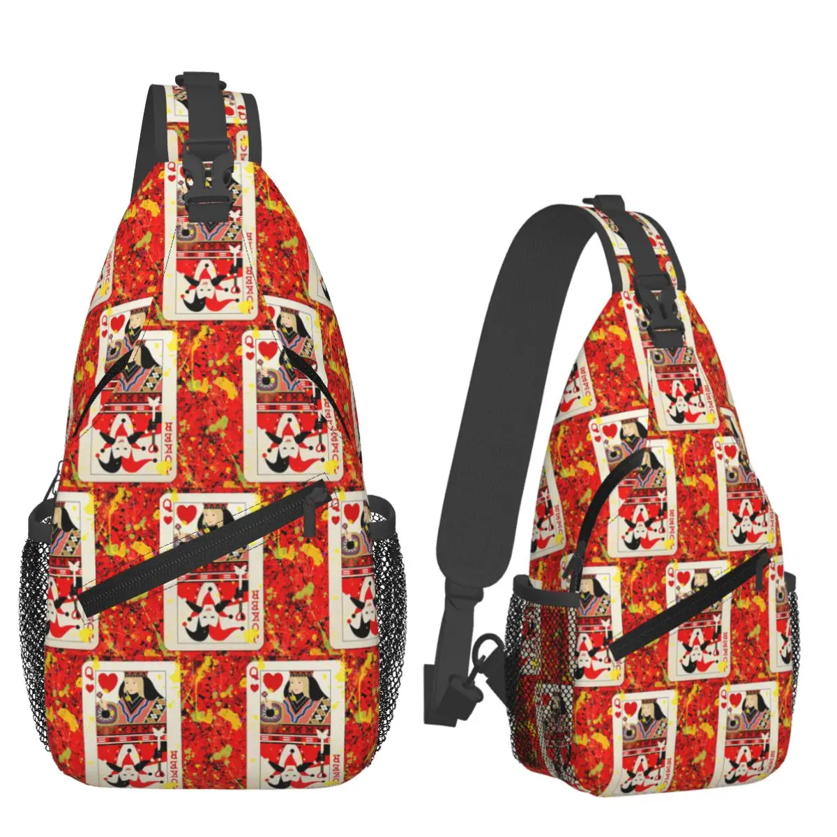 Casino Nights Red Queen Of Hearts Chest Bag Men Sling Crossbody Backpack Chest Bag Travel Hiking Daypack Shoulder Bag