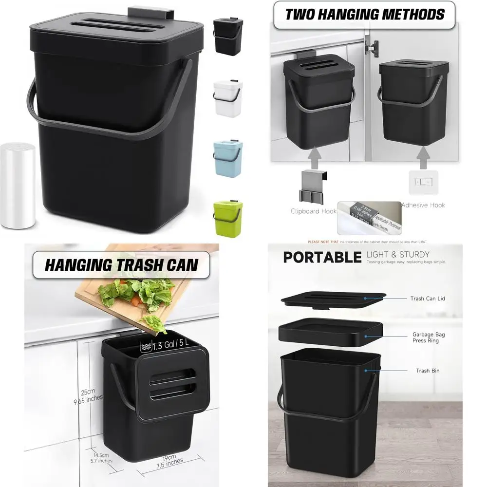 

Настольная корзина для компаса - 1,3 галона подвесная маленькая мусорная корзина с крышкой для кухни, ванной комнаты, кухонная мусорная корзина под раковину, в помещении