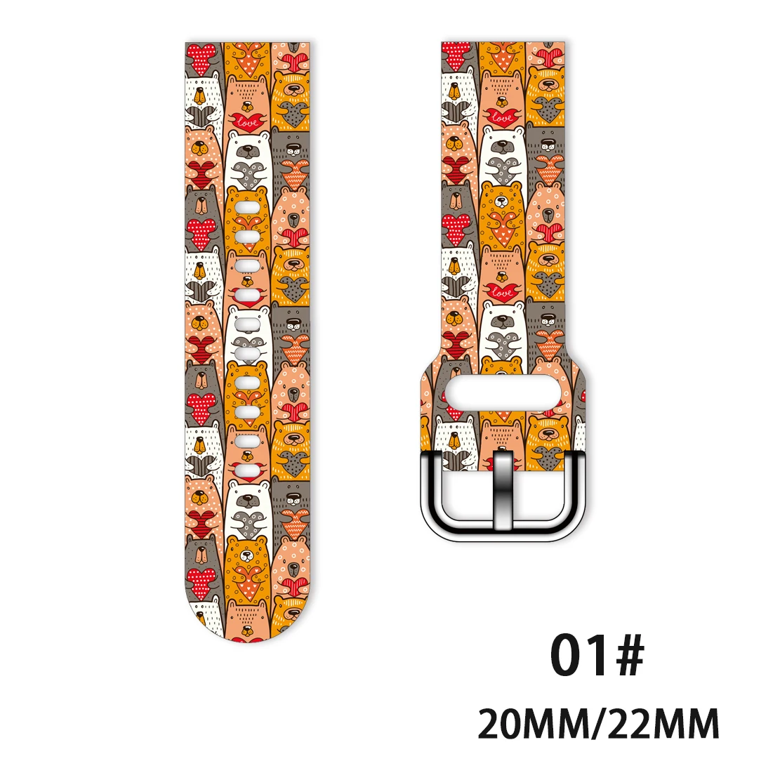 Cartoon Animal 20mm Printed Strap for Samsung Galaxy Watch 6/5/4 40mm 44mm Sport Band Replaceable Bracelet 22mm for Amazfit 45mm