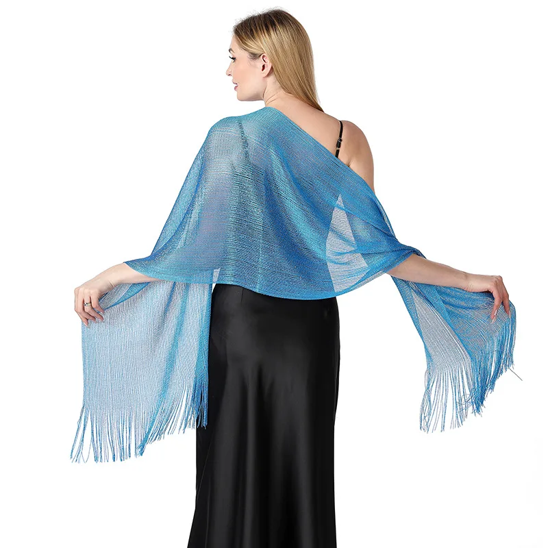 Fashion Gold Silver Bright Silk Sunscreen Scarf Female Long Tassel Evening  Party Dress Shawl Summer Thin Beach Bikini Sun Cloak - AliExpress 200000297