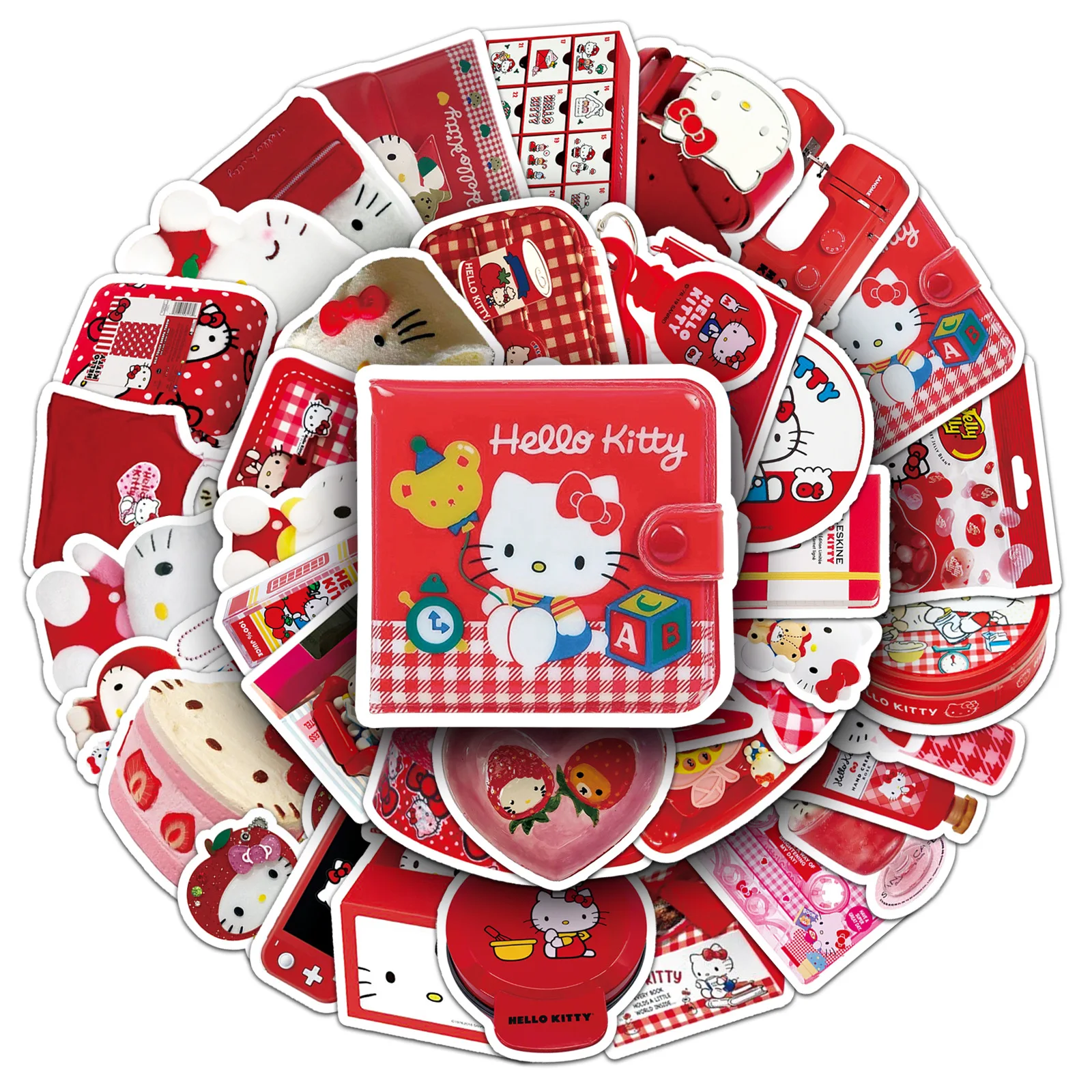50PCS Red INS Stickers Hello Kitty Graffiti Cartoon DIY Decoration Girl Gifts Decals Fridge Luggage Laptop Guitar Car Bike Gifts