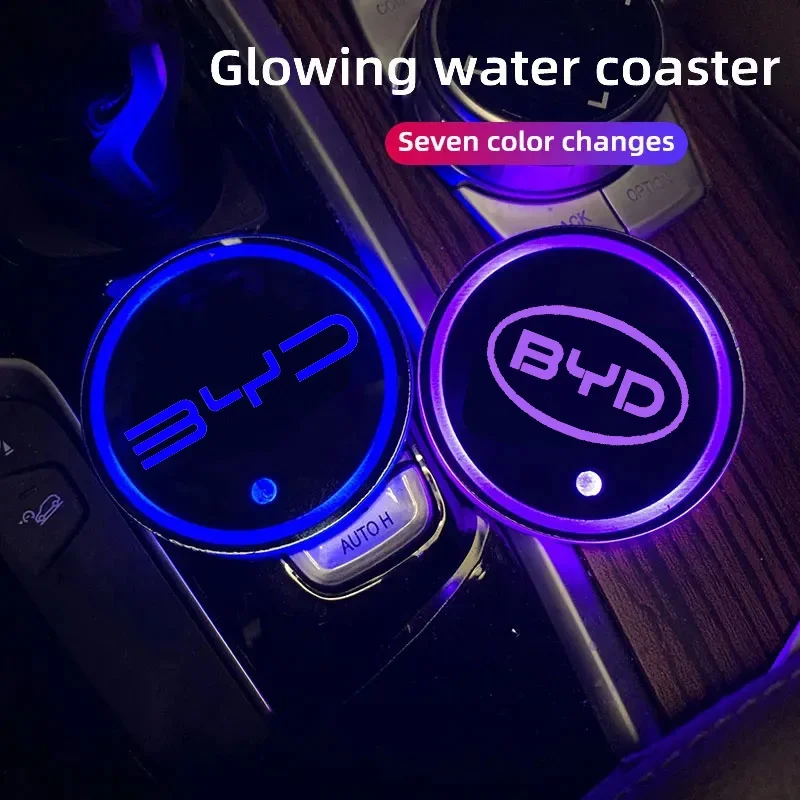 Car Luminous Water Cup Coaster Led Atmosphere Light For BYD F3 E6 Yuan Plus Atto F0 G3 I3 Ea1 Song Max Tang Dmi 2014 G6 Qin Pro