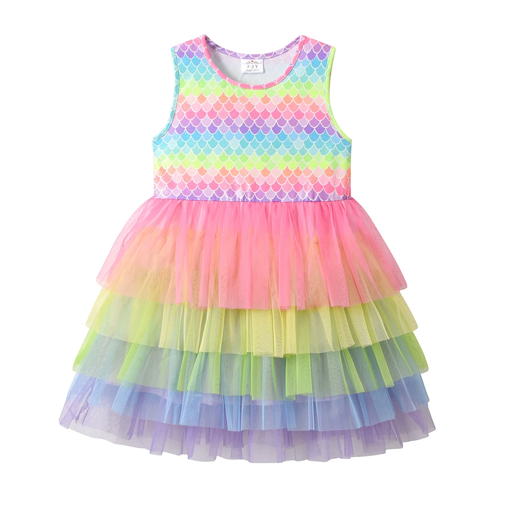DXTON Kinderkleid für Mädchen, Meerjungfrau, ärmellos, Baby- und Kleinkind-Prinzessinnenkleid, Sommer, Strandurlaub, Kinderkleidung, Mädchen-Mesh-Kleid – Detail 3