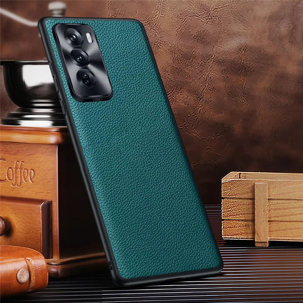 Genuine Leather Slim Case for OPPO Reno12 Pro/Reno12 Metal Ring Business Back Cover