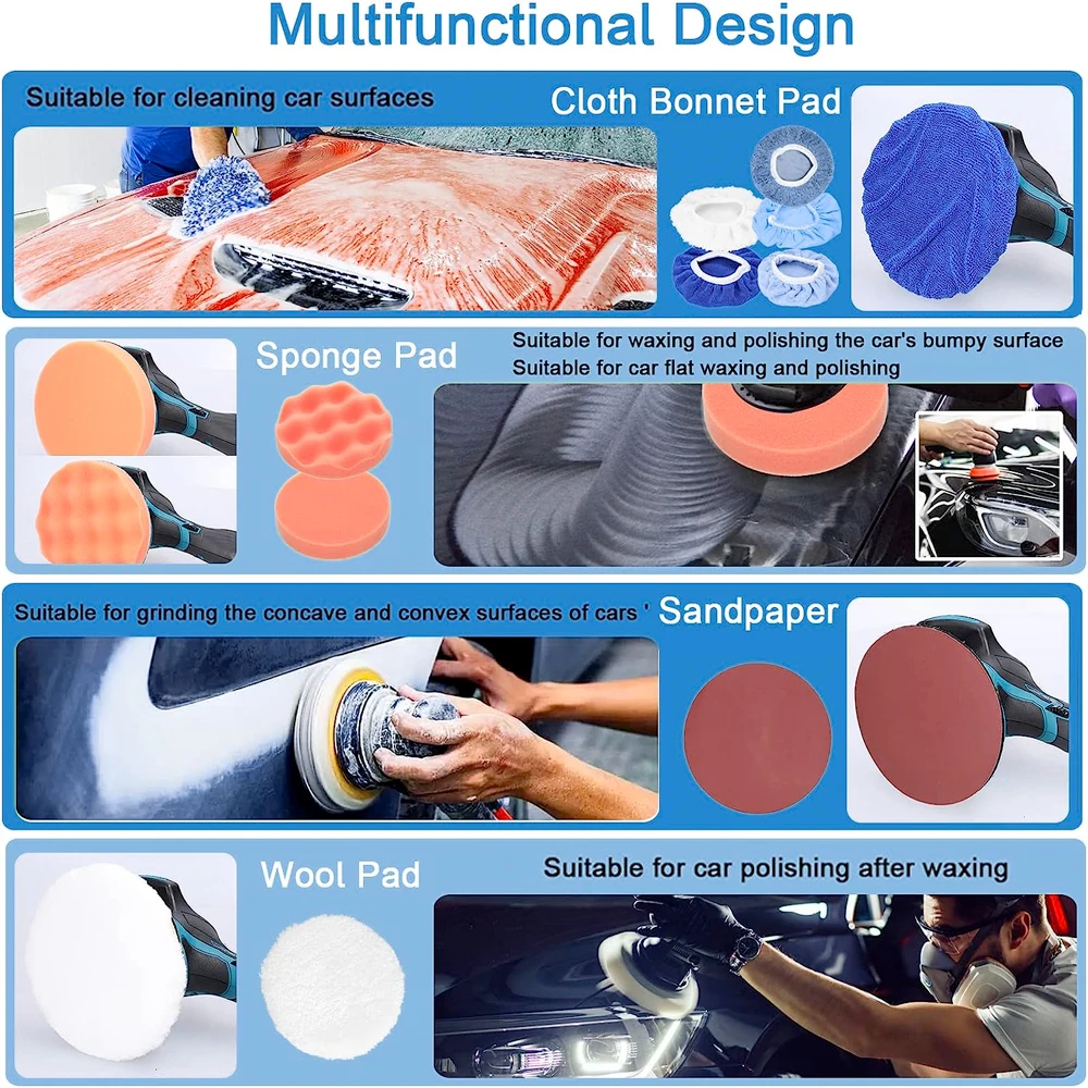 Sem fio elétrico carro polidor, Auto polimento máquina, enceramento de metal, lixar madeira, ferrugem remoção, Makita 18V bateria, 6 engrenagens