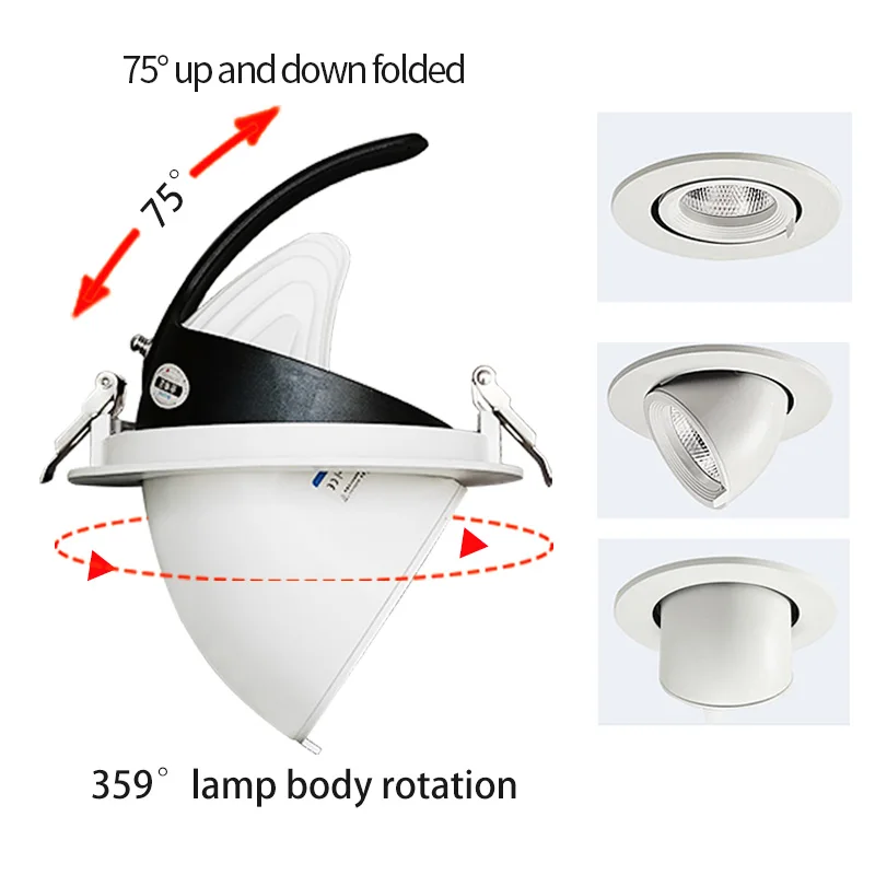 Hole 75/100/125/150MM beam angle adjustable LED COB recessed downlight 7W 12W 20W 30W LED ceiling spotlight picture background