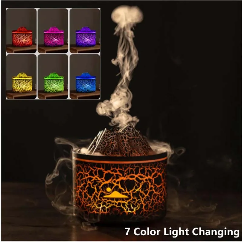 Volcanic Flame Humidifiers Air Aroma Diffuser 180 Ml Essential Oils Humidifiers Wth Night Light Flame Diffuser For Bedroom