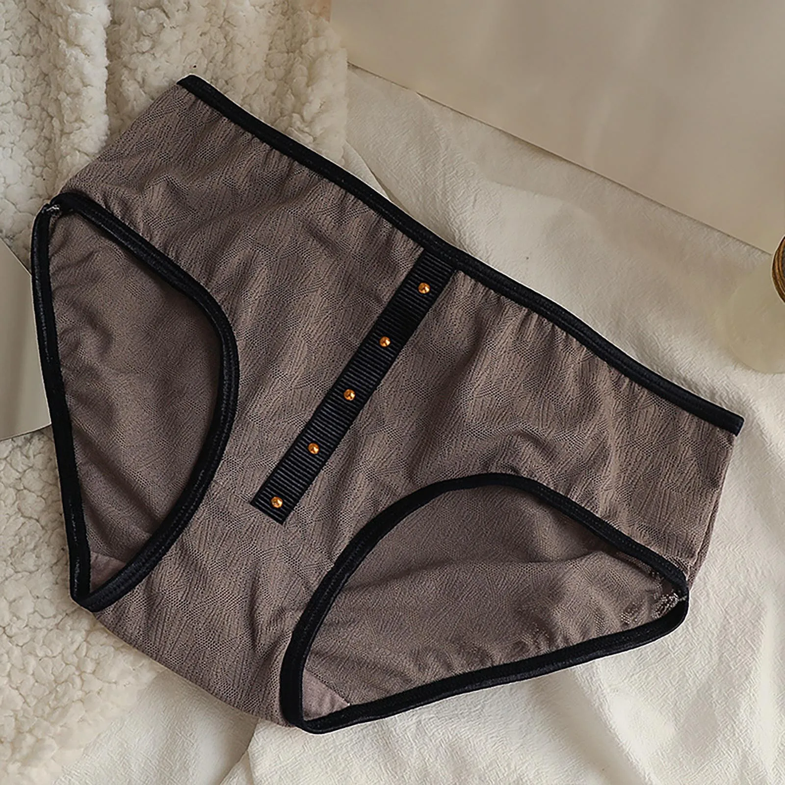 

French Trendy Briefs Underwear Womens Metal Decoration Patchwork Underpant Low Waist Elastic Breathable Panties Soft Sleepwear