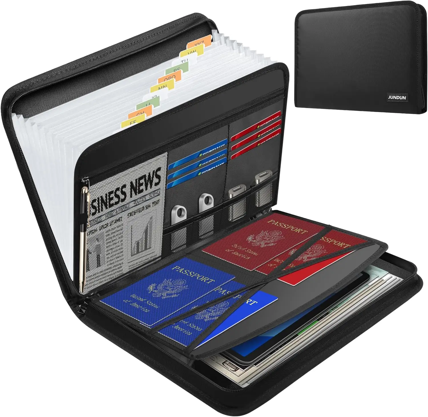 

Fireproof Accordion File Organizer with Zipper & Labels - 13 Pocket Expanding Folder for A4 Files, Receipts