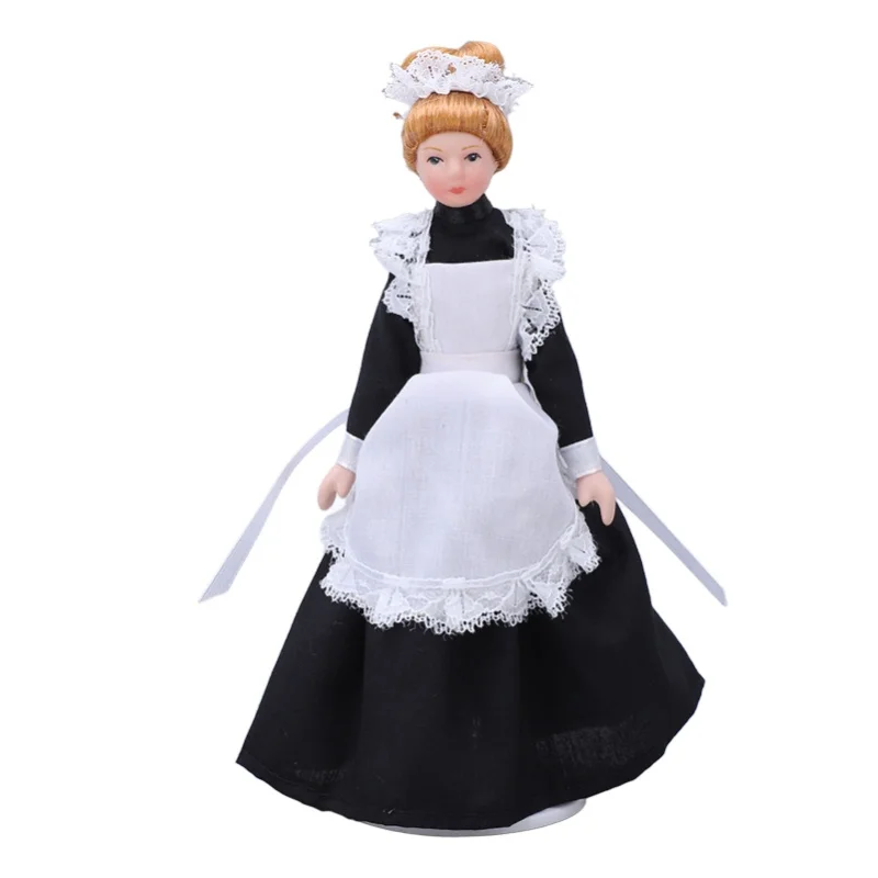 

1:12 Dollhouse Maid Doll High Simulation Movable Handcrafted DIY Mini Ceramic Doll Model For Dollhouse Accessories