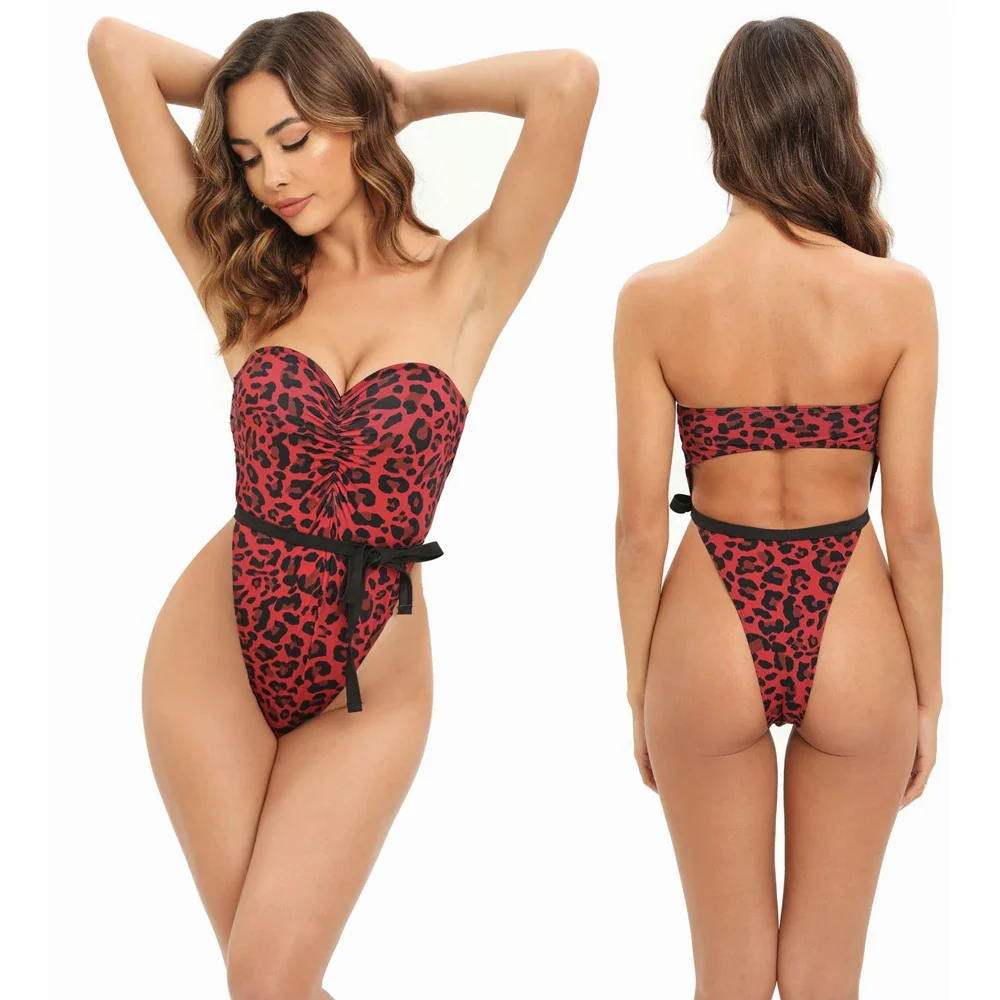 

Leopard Monokini Red Women's Swimsuit Casual Monokini Beachwear Comfortable bodysuits One Piece Women Bath Sexy Bodysuit Bodycon