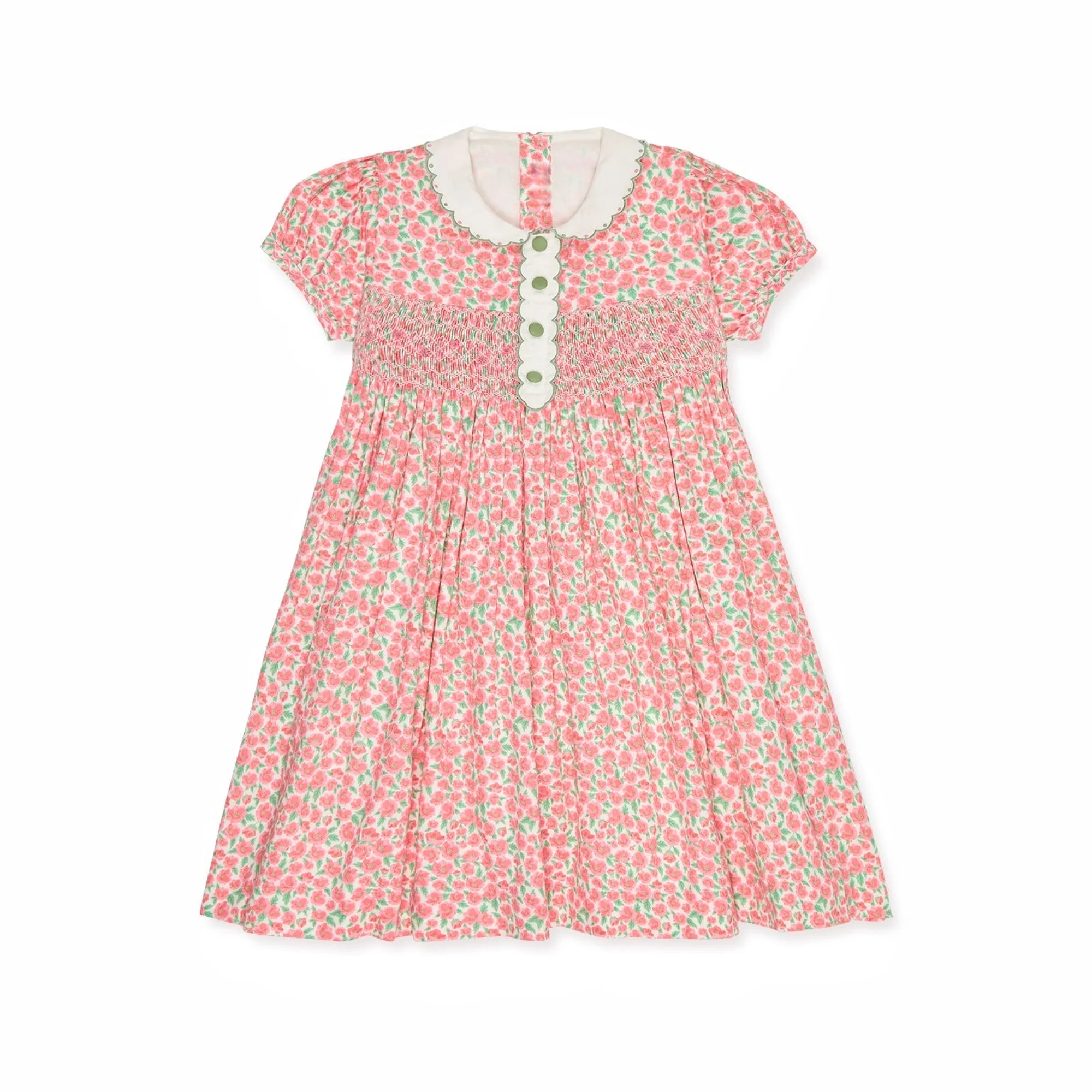 Robe d'été pour fille, style vintage, rouge, à fleurs, brodée, smockée, manches courtes, vêtements d