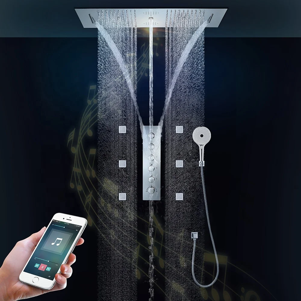 HIDEEP Music Led Shower 900x300mm Ceiling Mounted  Waterfall Rain Mist Thermostatic Led Shower Set System