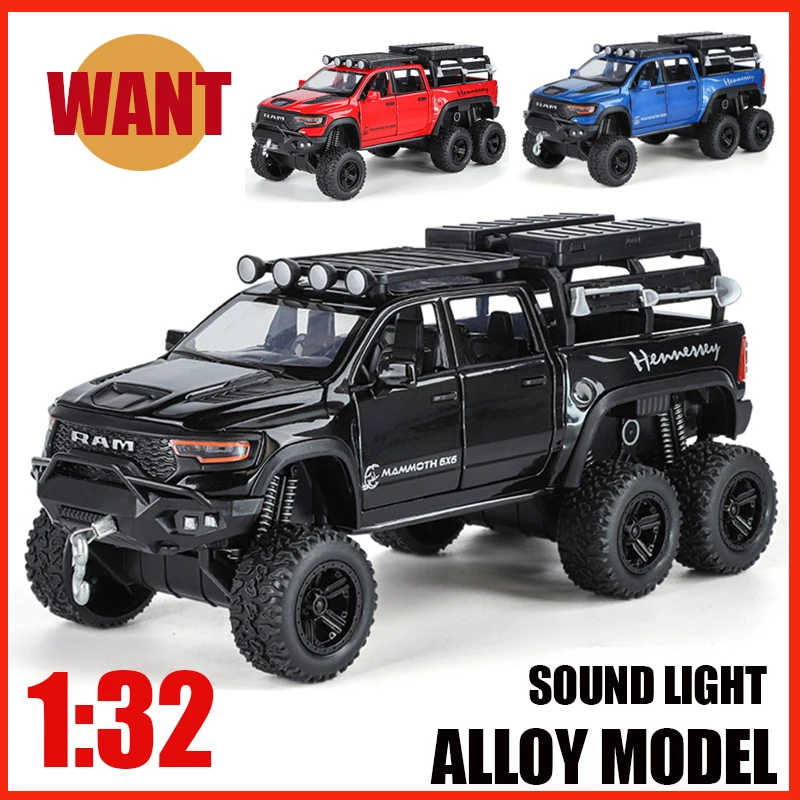 1:32 Skala Dodge Ram TRX 6X6 Alloy Suv Car Premium Model Diecast Metal Symulowany Dźwięk Światło Pociągnij Zabawka Dziecięca Samochód Prezent Jeden Piec