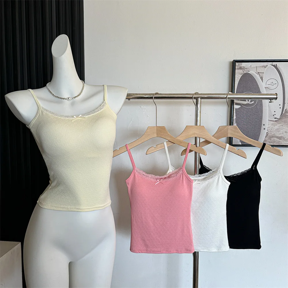 

Women's Sensual Lace Tankvest Mujer Tops Cotton Back Design Innerwear with Chest Pad Pure Desire