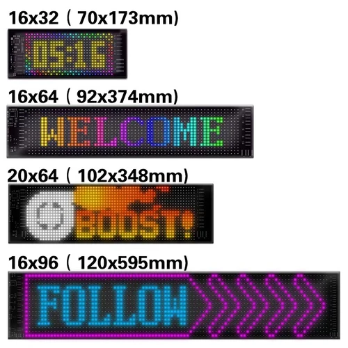Imagen 2 del producto Panel de píxeles de matriz LED que despegue carteles LED publicitarios brillantes patrón de coche RGB Flexible Graffiti desplazamiento animación de texto USB 5V