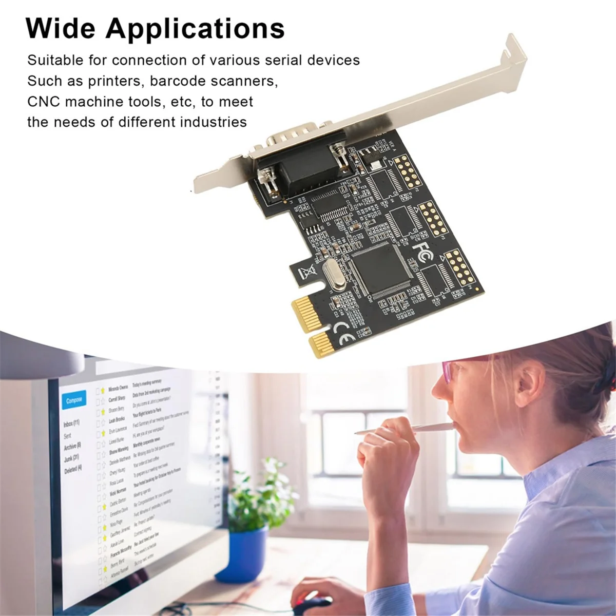 Pcie X1 to RS232 Serial Adapter Card Industrial Control Computer Expansion Card Computer Adapter PCI-E Serial Card