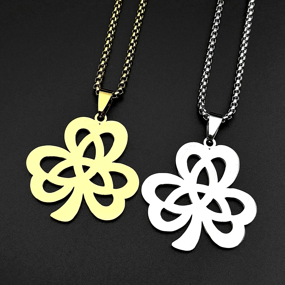 Irischer Glücksklee-Keltischer Knoten Kette für Damen und Herren Edelstahl Goldfarben Dreifaltigkeits-Schamrock Amulett St. Patrick's Day Geschenk Schmuck – Detail 6