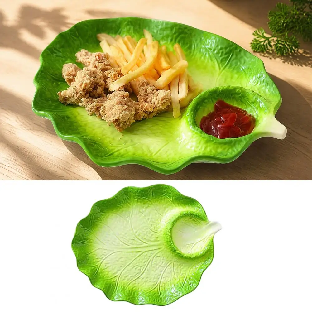 Ceramic Dumpling Plate With Integrated Dipping Saucer, Cabbage Shaped Dish, Decorative Tableware For Snacks And Appetizers
