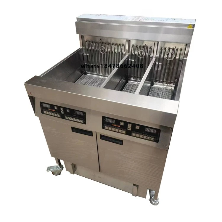 Commercial Free Standing Fryer Machine Professional Kitchen Equipment Stainless Steel 4 Tanks Electric Fryer With a Ca